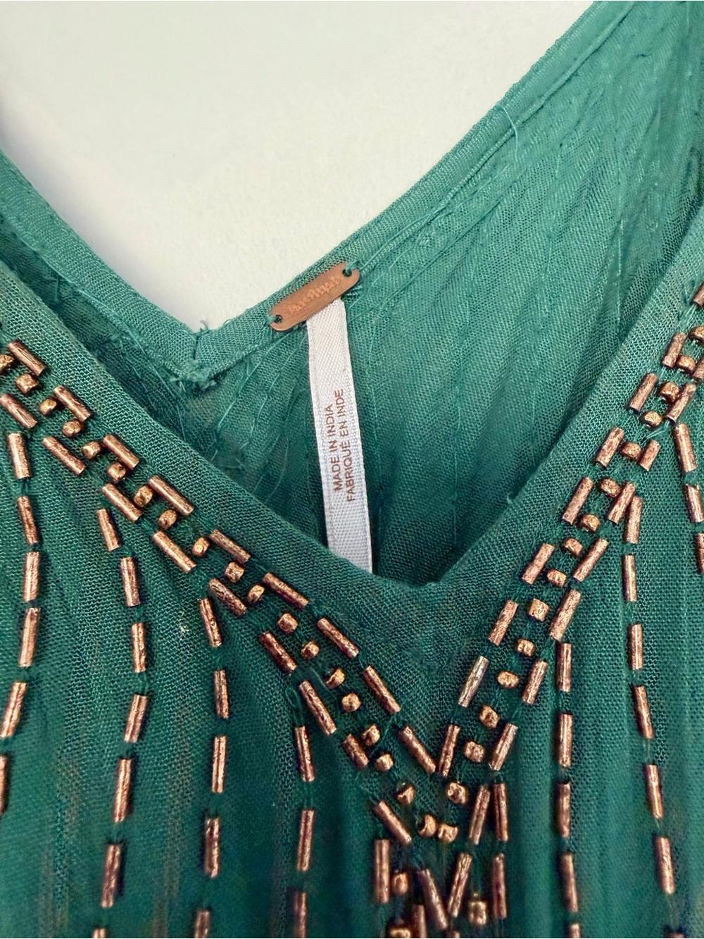 Free People Emerald Green Beaded V-Neck Camisole - Picture 2 of 4